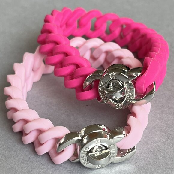 Rustic Cuff Silicone and Stainless Pink Bracelet Set - Picture 2 of 3